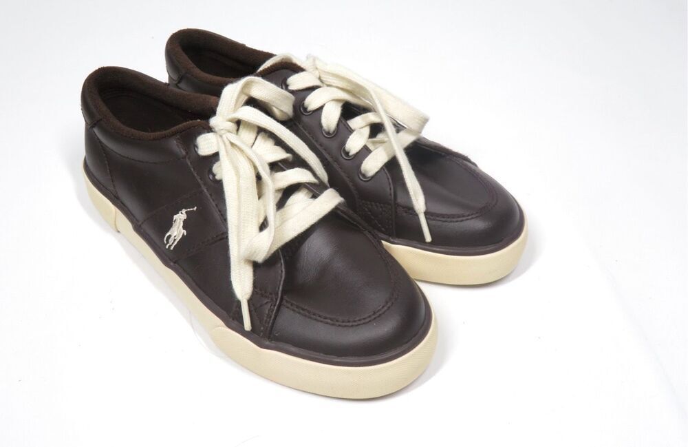 Polo Ralph Lauren HAROLD Chocolate Brown Leather Sneaker Youth Sz 4.5 Women 6.5
